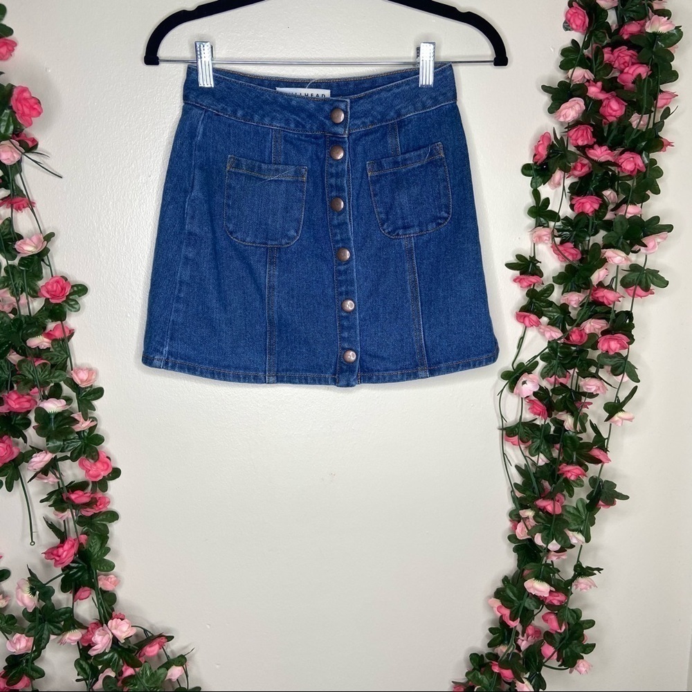 Bullhead Blue Jean Skirt Button Up Mini 24